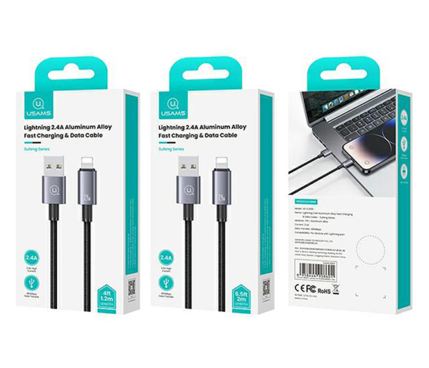 USAMS Kabel USB na Lightning 2,4A 2m Fast Charging stalowy - 1569048 - zdjęcie 4
